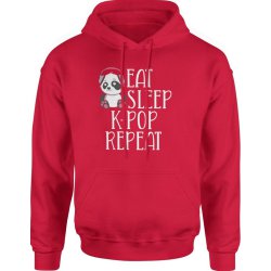  Bluza męska z kapturem Eat Sleep K-POP repeat KPOP muzyczna czerwona