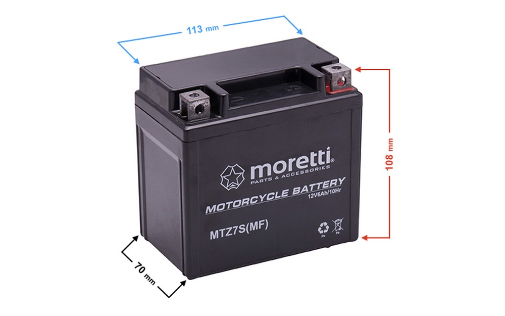 Akumulator AGM (Gel) MTZ7S 12V 6Ah Moretti