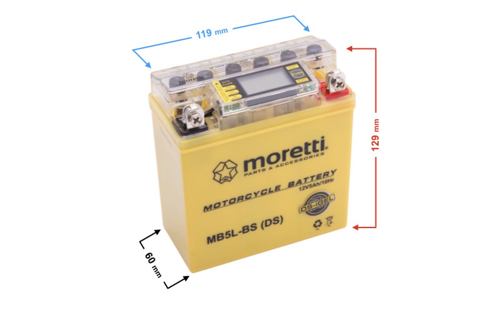 Akumulator AGM (I-Gel) MB5L-BS 12V 5Ah Moretti ze wskaźnikiem