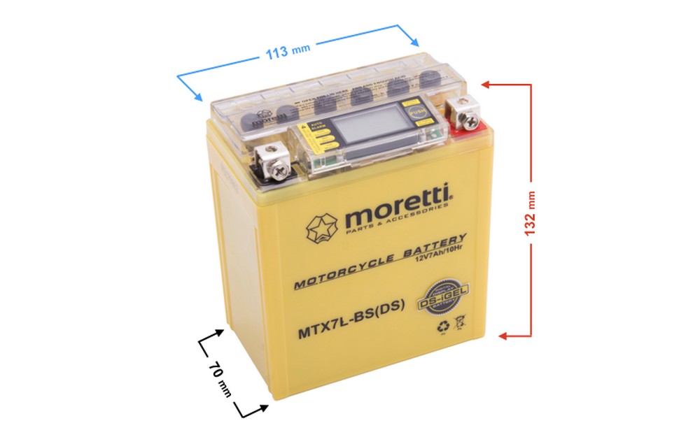 Akumulator AGM (I-Gel) MTX7L-BS 12V 7Ah Moretti ze wskaźnikiem