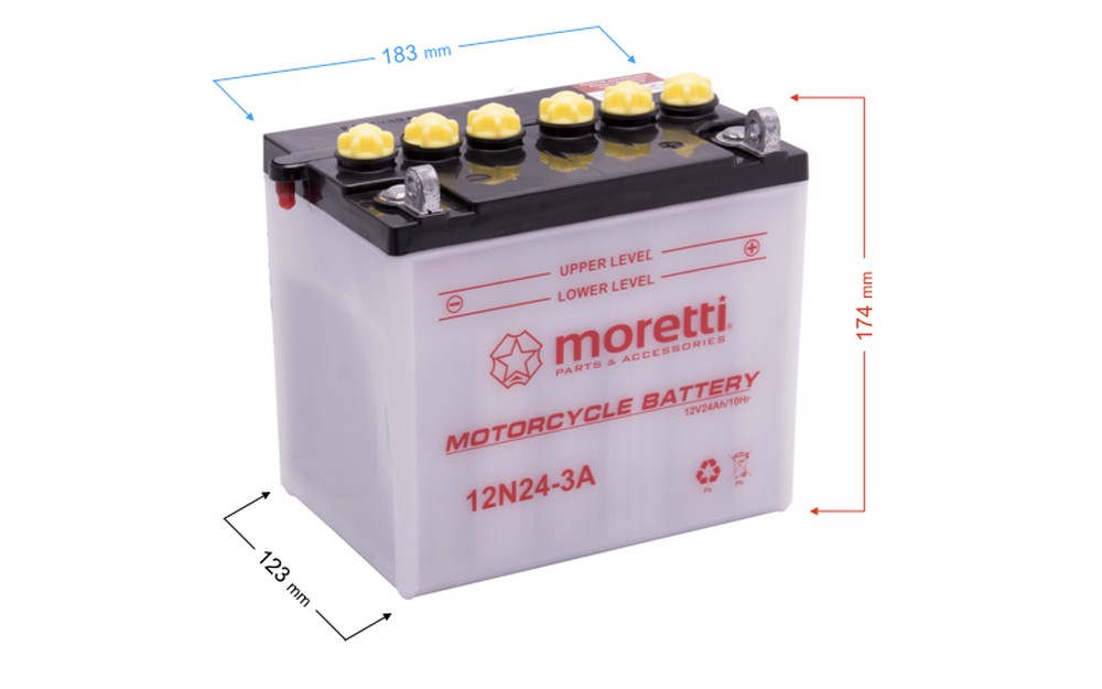 Akumulator kwasowo-ołowiowy 12N24-3A 12V 24Ah Moretti 