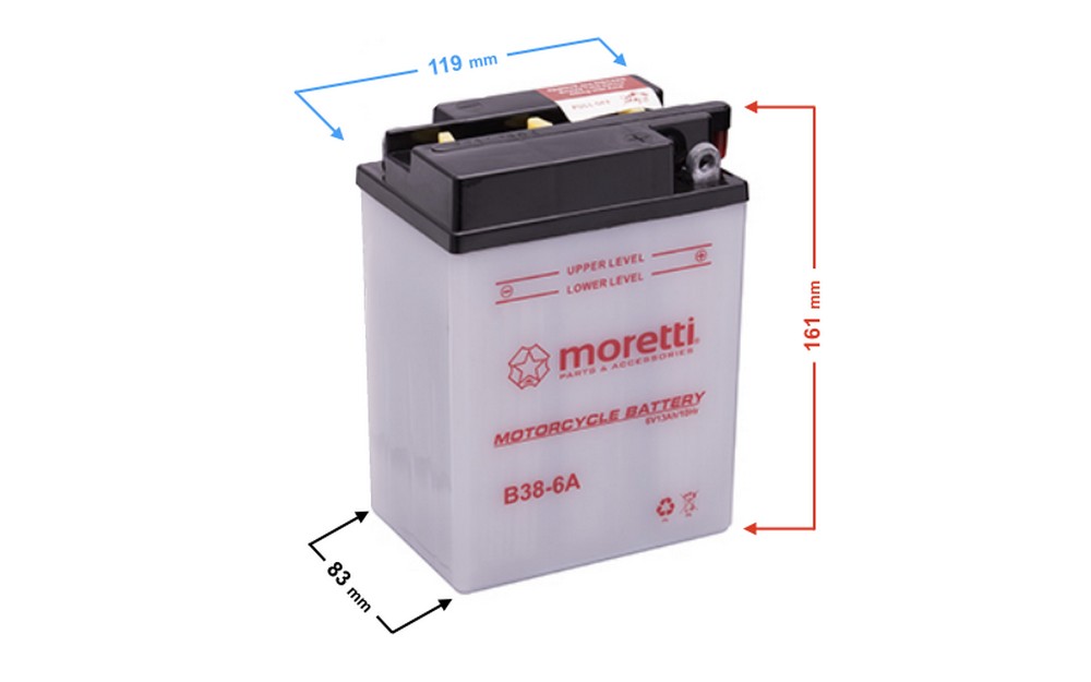 Akumulator kwasowo-ołowiowy B38-6A 6V 13Ah Moretti