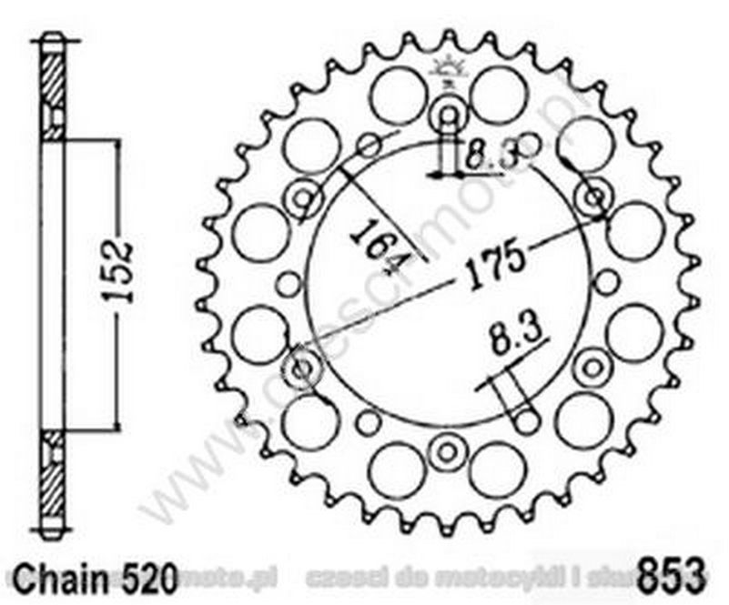 Zębatka tylna 853-42, 42 zęby, rozmiar 520