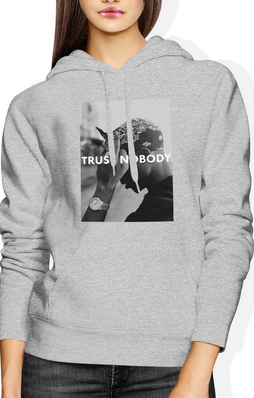 Bluza damska z kapturem 2pac Tupac Rap Trust Nobody szara