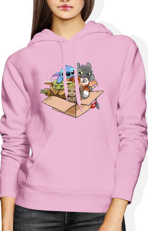 Bluza damska z kapturem Baby Yoda Stich Groot Szczerbatek Gizmo różowa