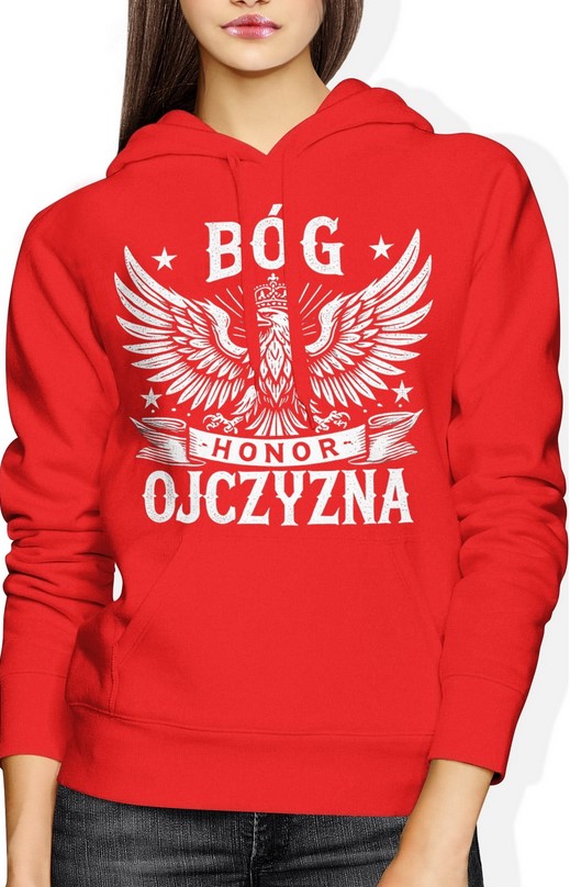 Bluza damska z kapturem Bóg Honor Ojczyzna Orzeł Biały czerwona