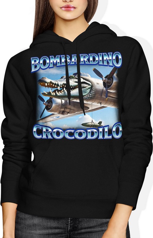 Bluza damska z kapturem Bombardino Crocodilo Brainrot Tik Tok Memy Bombardiro Crokodilo Bombardinio