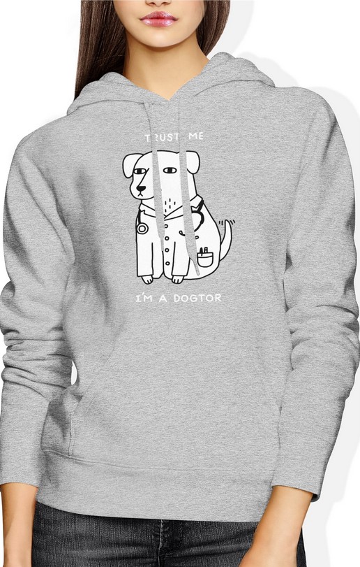 Bluza damska z kapturem Dogtor Pies dla miłośnika psów szara