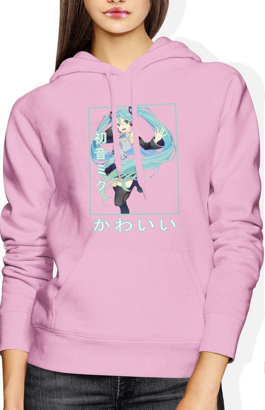 Bluza damska z kapturem Hatsune Miku nendoroid Music anime różowa