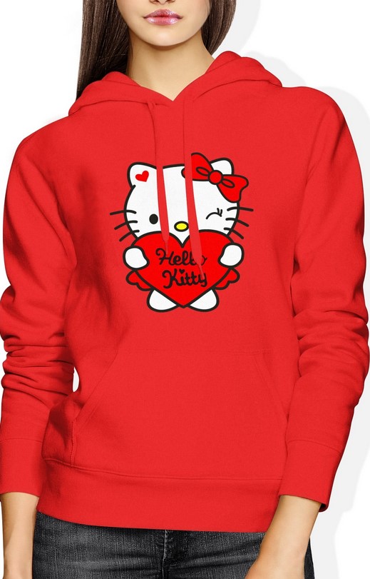 Bluza damska z kapturem Hello kitty czerwona