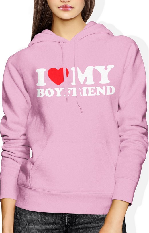Bluza damska z kapturem I love my boyfriend kocham mojego chłopaka różowa