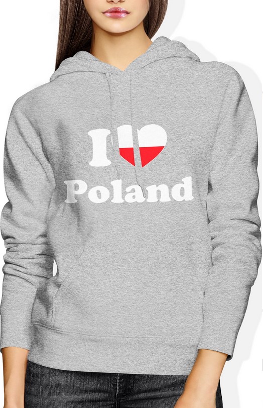 Bluza damska z kapturem I Love Poland Polska PL szara
