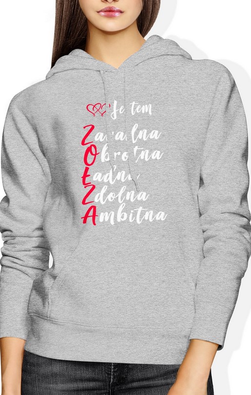 Bluza damska z kapturem Jestem Zołza szara