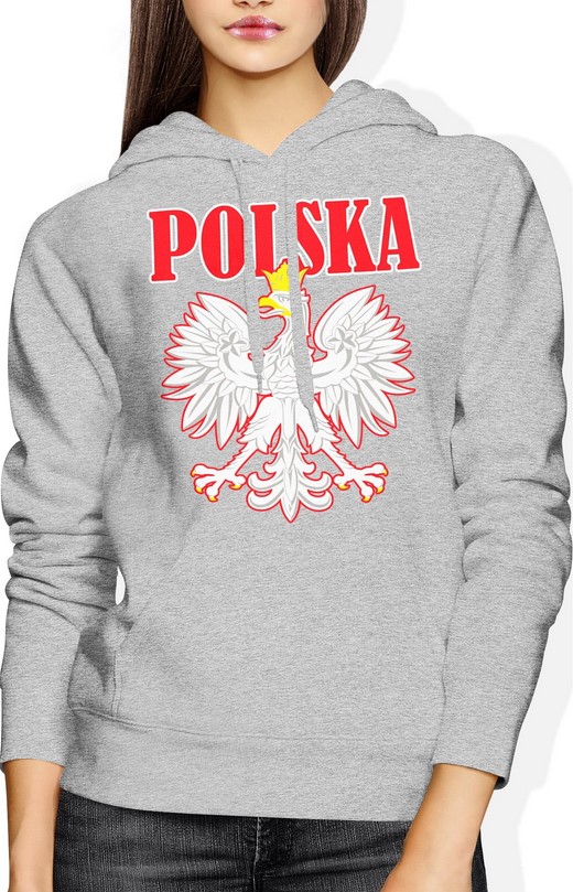 Bluza damska z kapturem Kibica Polska Orzeł szara