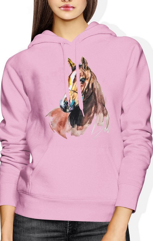 Bluza damska z kapturem Koń z koniem Horse różowa