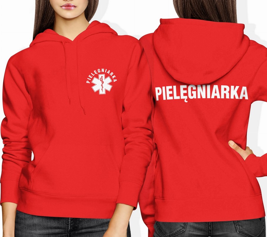 Bluza damska z kapturem Pielęgniarka pielęgniarska Medyczna czerwona