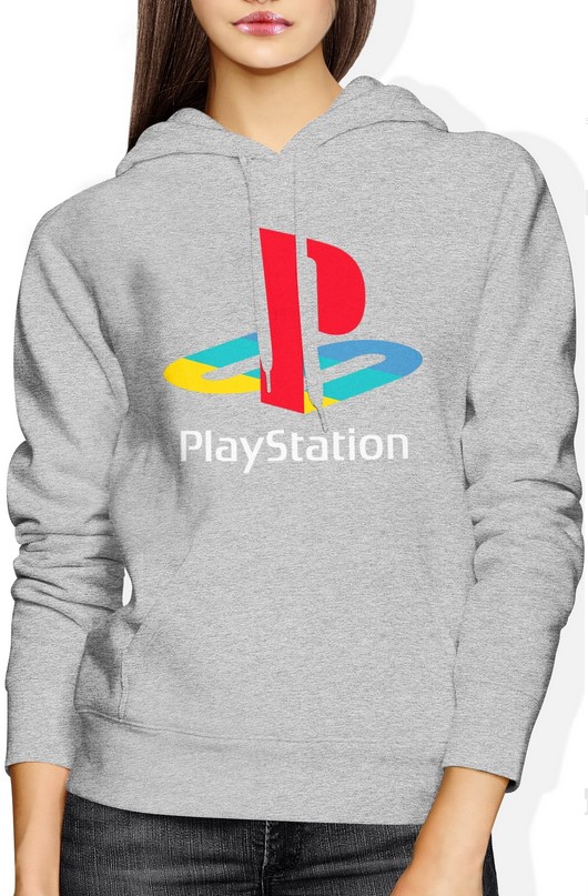 Bluza damska z kapturem Playstation PS szara