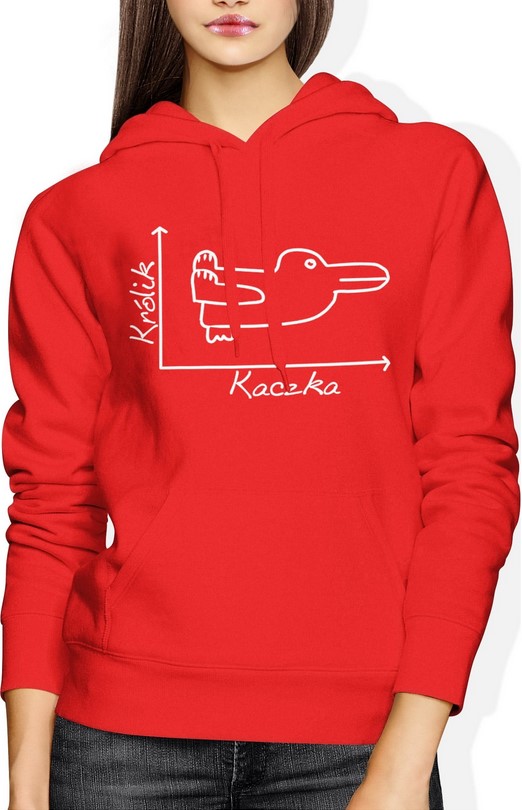 Bluza damska z kapturem Rabbit Duck Królik Kaczka czerwona