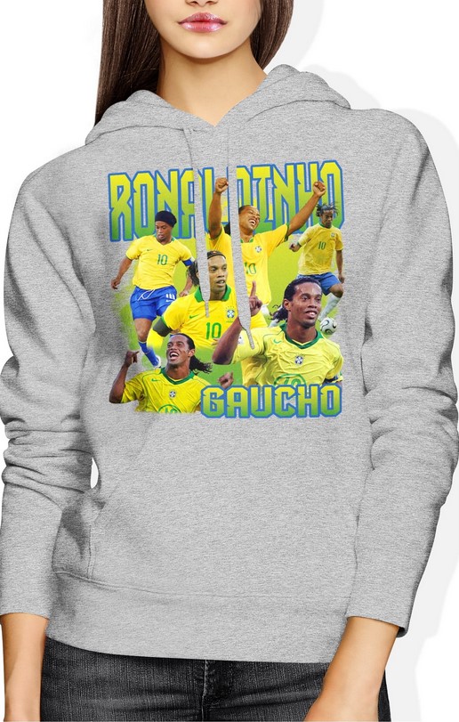 Bluza damska z kapturem Ronaldinho piłkarska szara