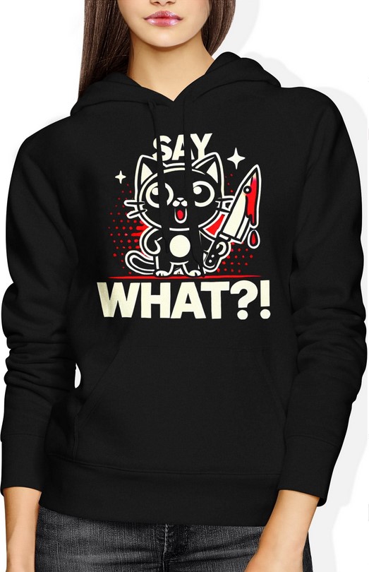 Bluza damska z kapturem Say What?! Kot z nożem