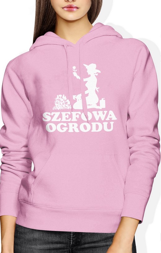 Bluza damska z kapturem Szefowa ogrodu dla ogrodniczki różowa