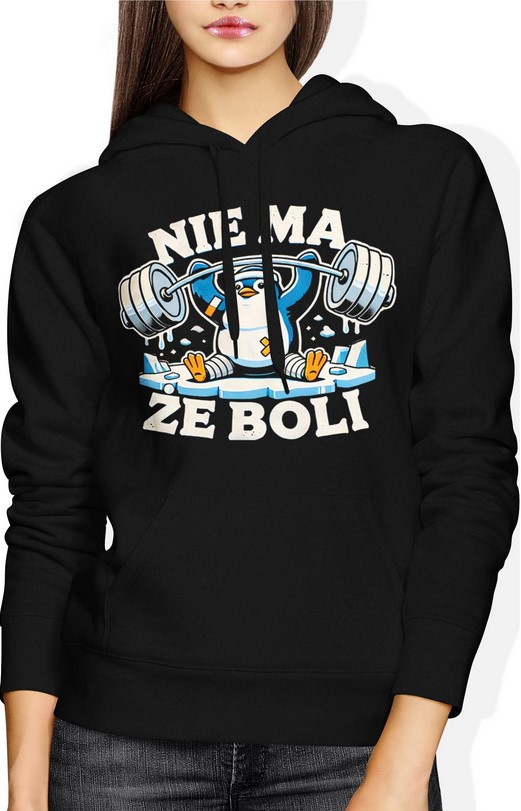 Bluza damska z kapturem Treningowa Siłownia Trening Fitness Zumba Nie Ma Że Boli Pingwin Z Pingwinem