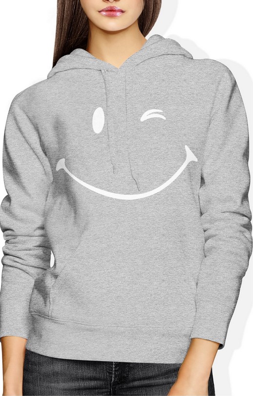 Bluza damska z kapturem Uśmiech Smile Radosna szara