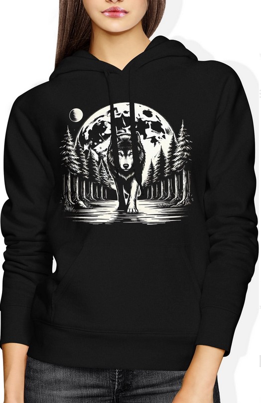 Bluza damska z kapturem Wilk w lesie