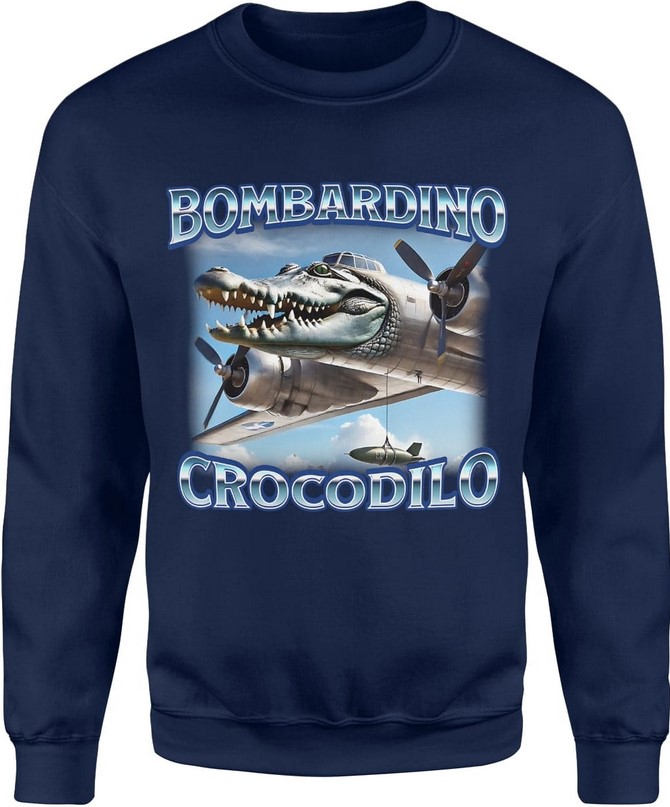 Bluza męska Bombardino Crocodilo Brainrot Tik Tok Memy Bombardiro Crokodilo Bombardinio granatowa