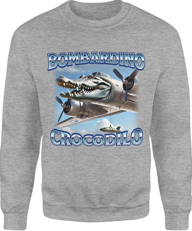 Bluza męska Bombardino Crocodilo Brainrot Tik Tok Memy Bombardiro Crokodilo Bombardinio szara