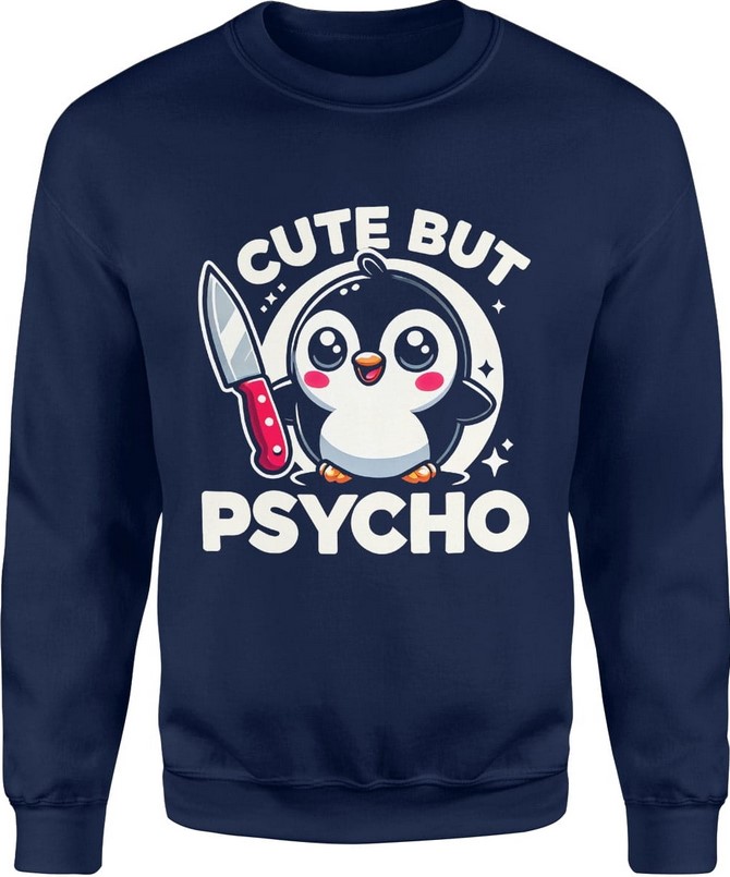Bluza męska Cute but psycho Kawaii Pingwin granatowa