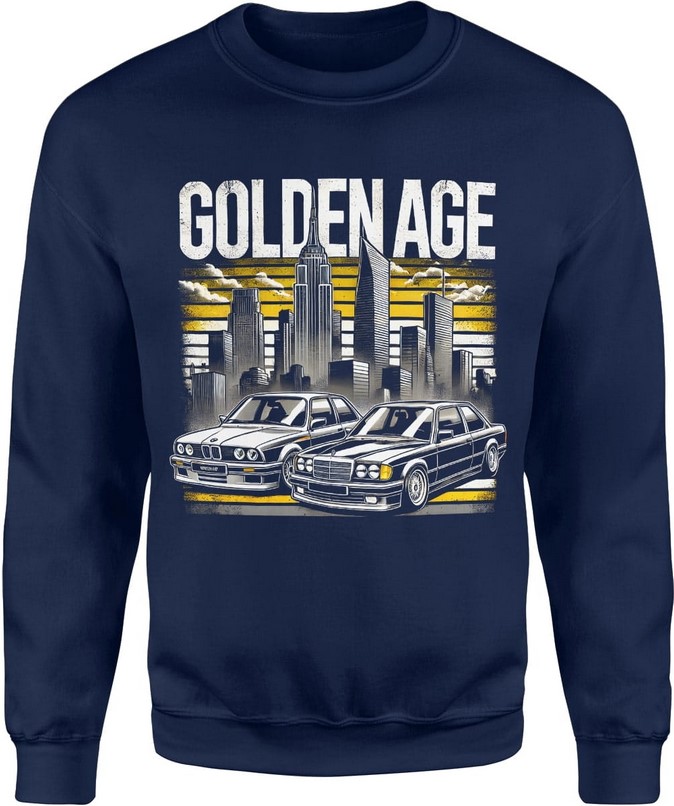 Bluza męska Golden Age Vintage z klasycznymi samochodami granatowa