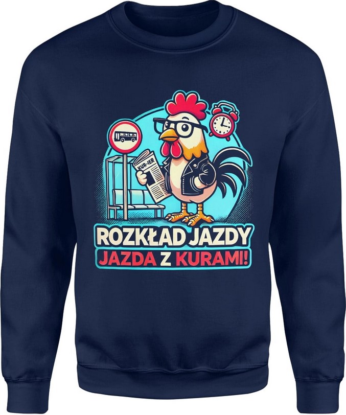 Bluza męska Rozkład Jazdy Jazda z kurami dla kierowcy autobusu rolnika granatowa