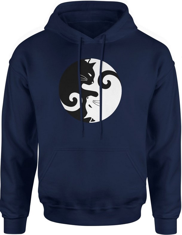 Bluza męska z kapturem 2 Koty Yin Yang granatowa