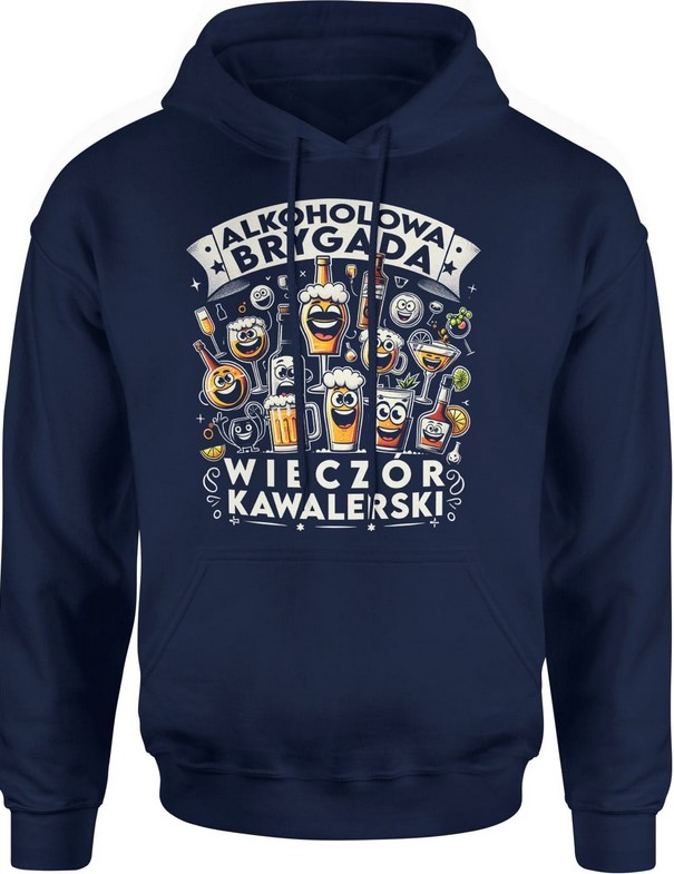 Bluza męska z kapturem Alkoholowa brygada Wieczór Kawalerski granatowa