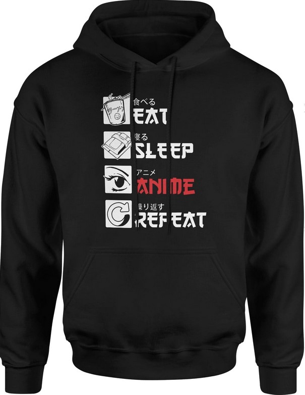 Bluza męska z kapturem Anime Eat Sleep Repeat