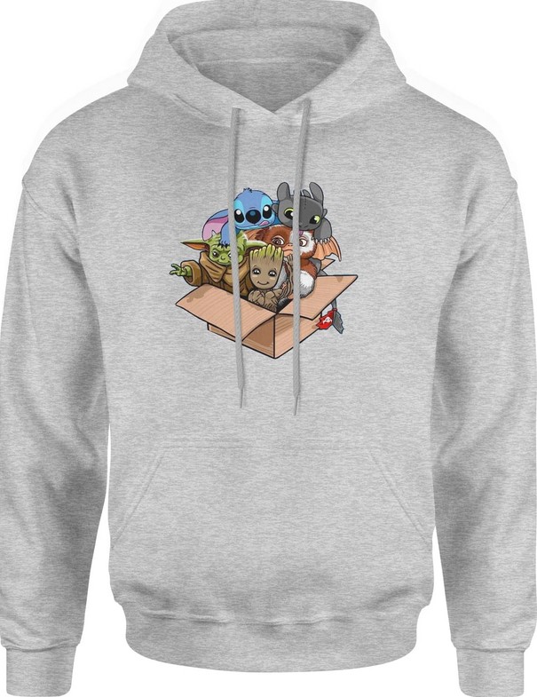 Bluza męska z kapturem Baby Yoda Stich Groot Szczerbatek Gizmo szara