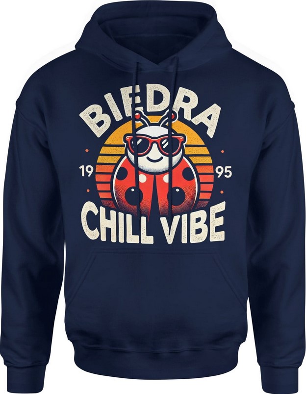 Bluza męska z kapturem Biedra Chill Vibe Biedronka w okularach granatowa