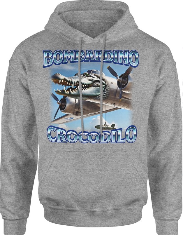 Bluza męska z kapturem Bombardino Crocodilo Brainrot Tik Tok Memy Bombardiro Crokodilo Bombardinio szara