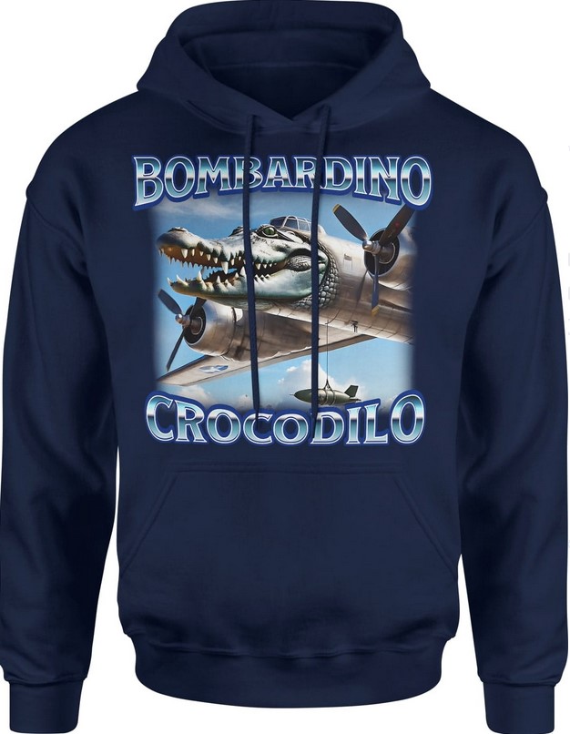 Bluza męska z kapturem Bombardino Crocodilo Brainrot Tik Tok Memy Bombardiro Crokodilo Bombardinio granatowa
