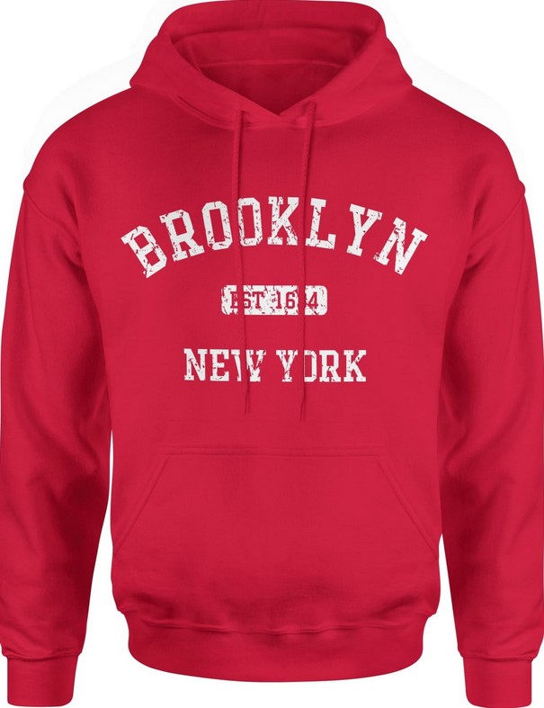 Bluza męska z kapturem Brooklyn New York NY czerwona