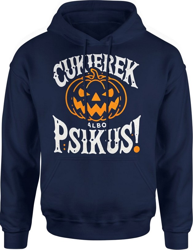 Bluza męska z kapturem Cukierek albo psikus Halloween granatowa