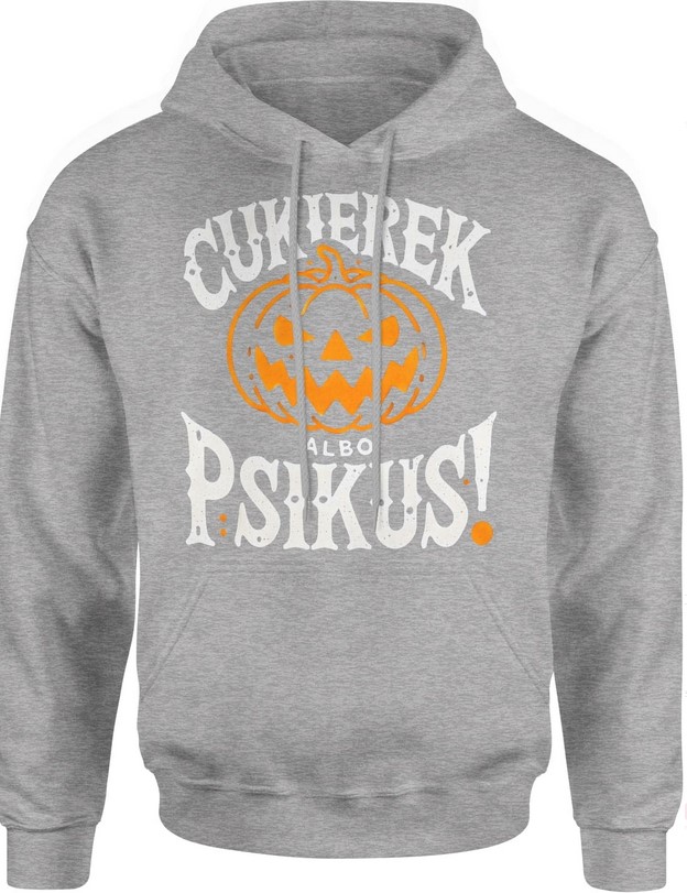 Bluza męska z kapturem Cukierek albo psikus Halloween szara