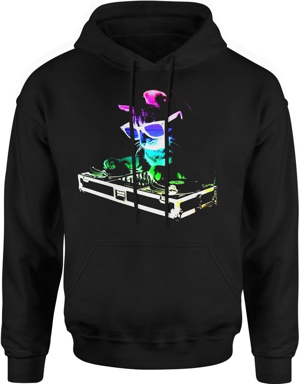 Bluza męska z kapturem DJ kot śmieszna z kotem