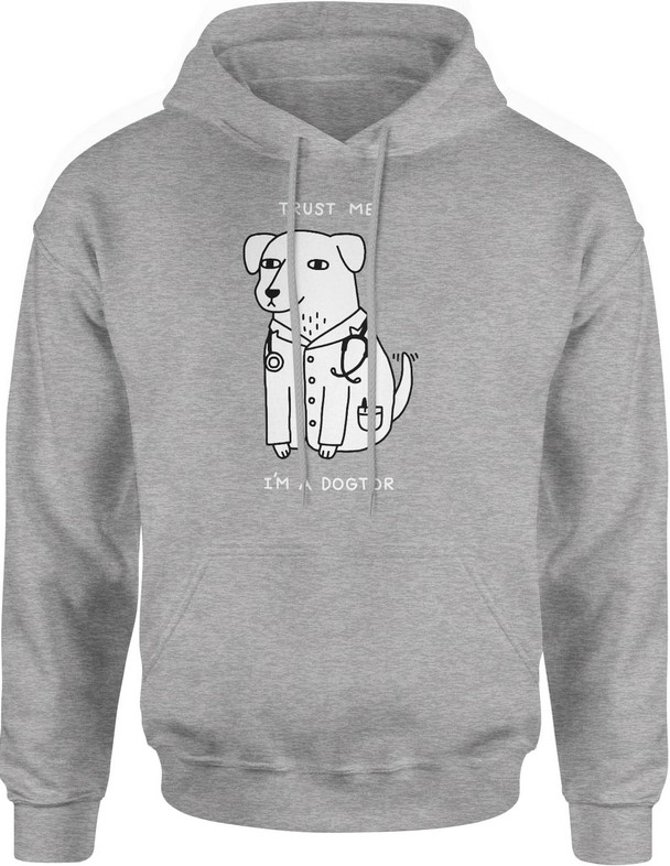 Bluza męska z kapturem Dogtor Pies dla miłośnika psów szara