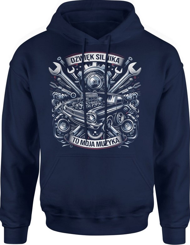 Bluza męska z kapturem Dźwięk silnika to moja muzyka ryk granatowa