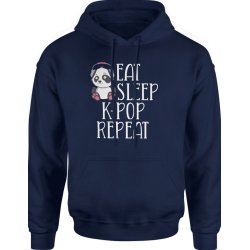  Bluza męska z kapturem Eat Sleep K-POP repeat KPOP muzyczna granatowa