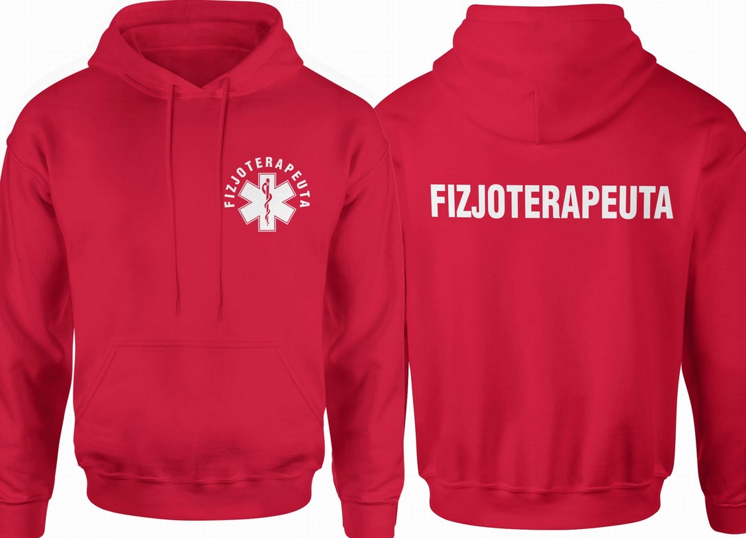 Bluza męska z kapturem Fizjoterapeuta czerwona