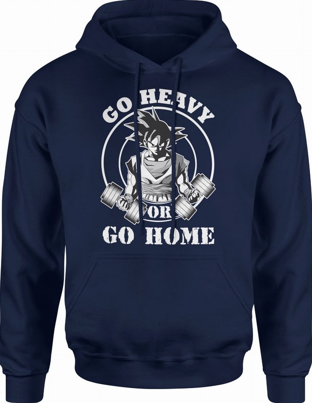 Bluza męska z kapturem Goku go hard or go home Dragon Ball granatowa