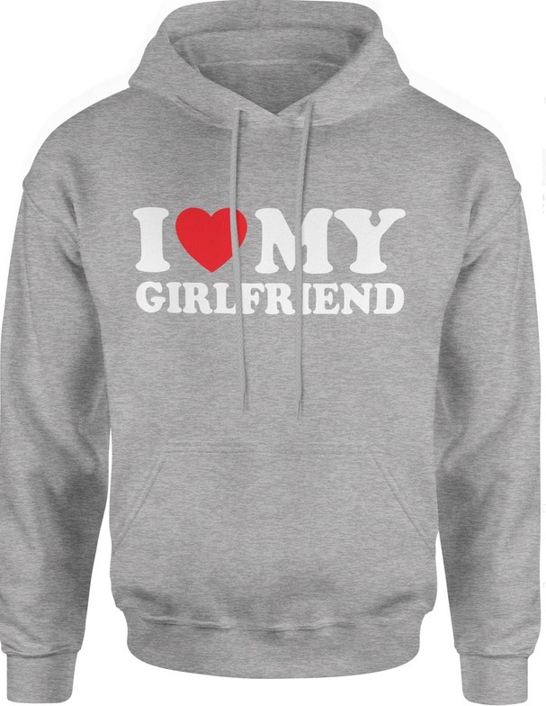 Bluza męska z kapturem I Love My Girlfriend Kocham Moją Dziewczynę szara